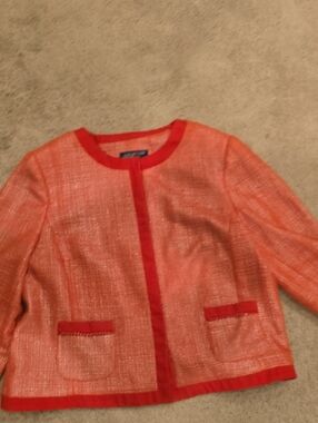 Jones New York Orange Tweed Jacket with Red Trim